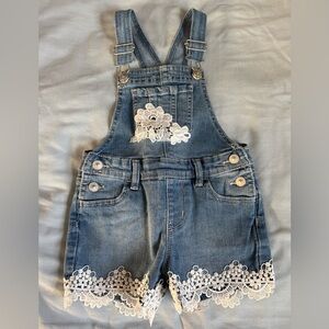 Toddler 3T Denim Overalls with Lace Accents